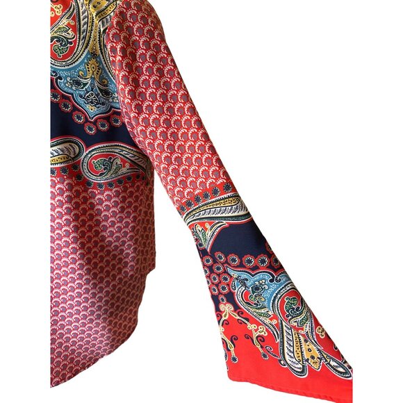 💖West Kei Women's Boho Paisley Tunic Top - Red/Navy Pattern Long Sleeve Tassel - Picture 6 of 8